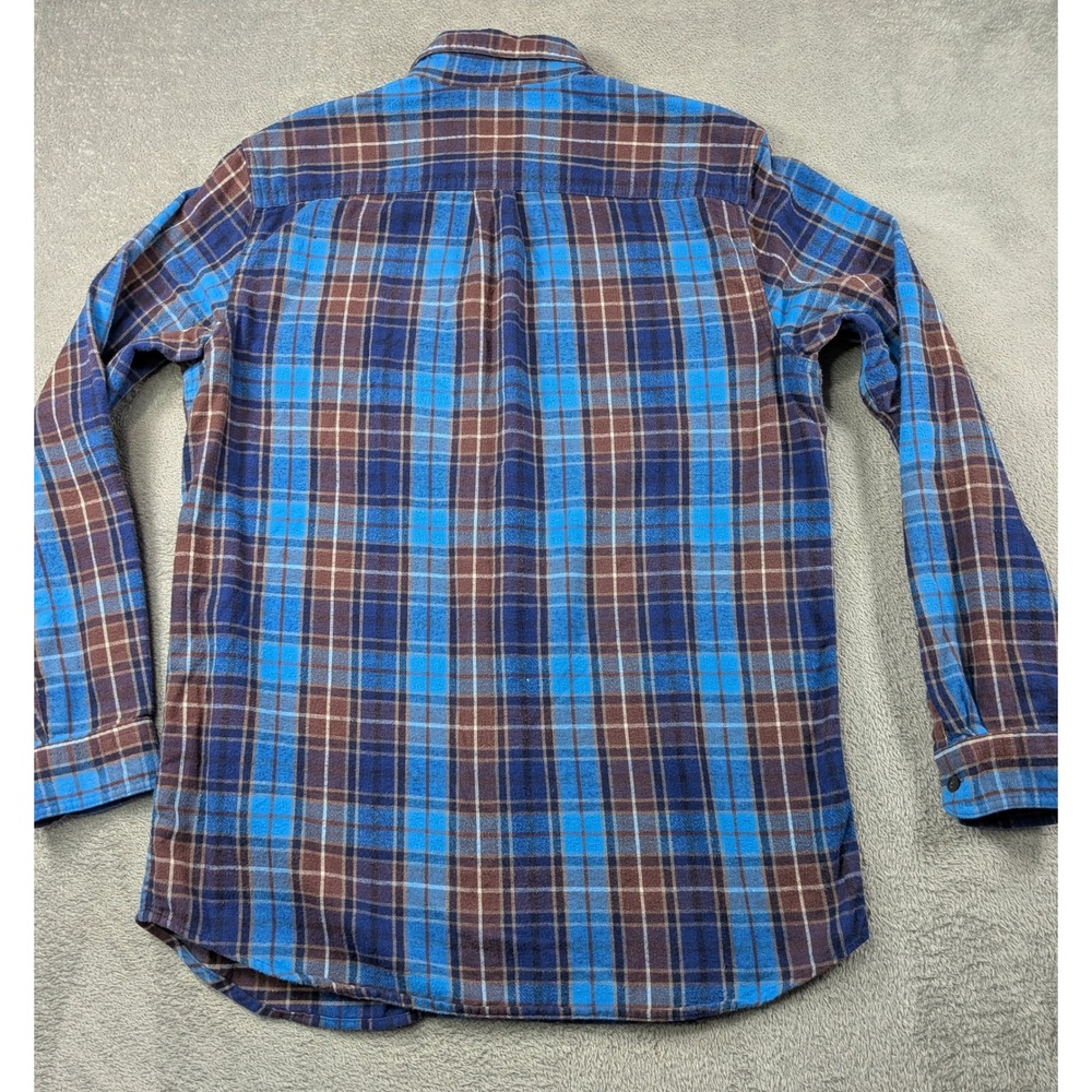 LL Bean Mens M Tall Flannel Shirt Traditional Fit Blue Brown Plaid Long Sleeve - Picture 3 of 10